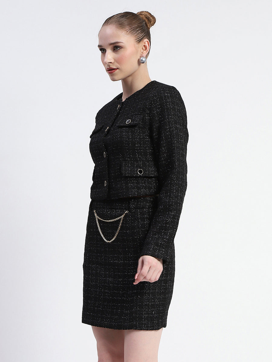 Madame Chain Accented Black Chequered Top and Skirt Set Co-ord Set