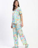 mSECRET Tropical Floral Print Sky Blue Night Suit Set