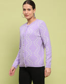 Madame Self Design Buttoned Lilac Cardigan