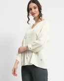 Madame Embroidered Boho Cotton Beige Top