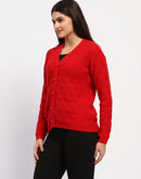 Madame Button Down Cable Knit Red Cardigan