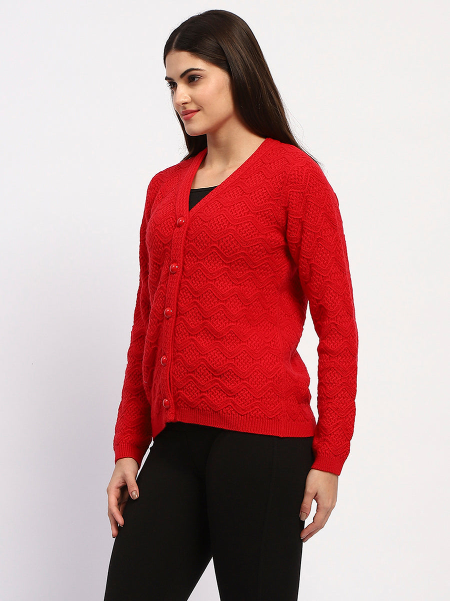 Madame Button Down Cable Knit Red Cardigan