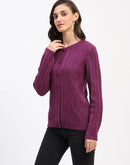 Madame Round Neck Button Down Plum Cardigan