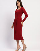 Madame Red Double-Breasted Detailing Long Coat Dress