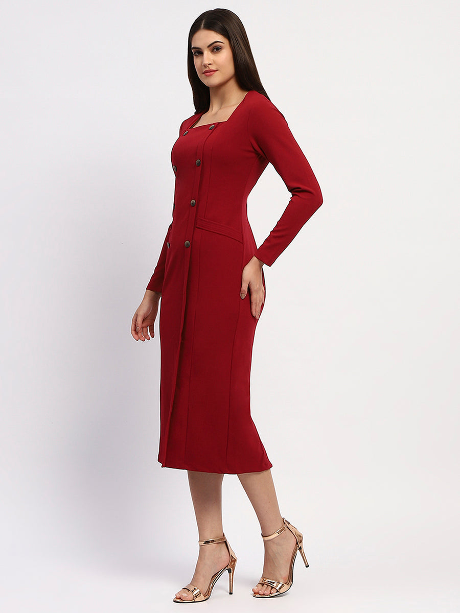 Madame Red Double-Breasted Detailing Long Coat Dress