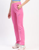 mSECRET Typography Detailing Straight leg Front Zipper Pink Track Bottoms