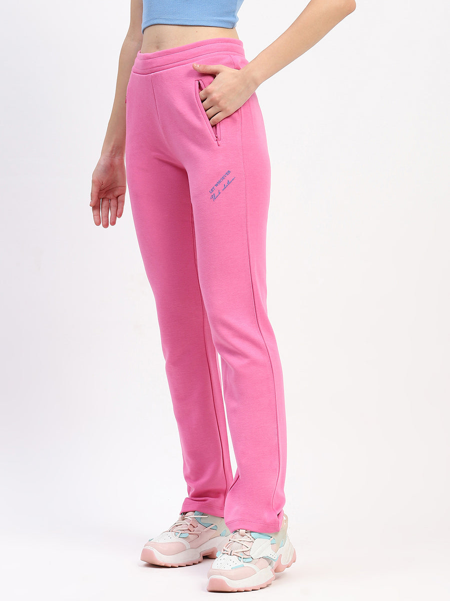 mSECRET Typography Detailing Straight leg Front Zipper Pink Track Bottoms