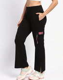 mSECRET Flap Patch Cotton Solid Black Wide Leg Trousers