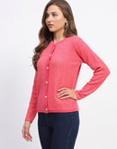 Madame Self-Designed Crew Neck Button Down Coral Cardigan