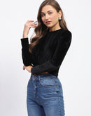 Madame Wrap Detailed Puff Sleeve Black Top