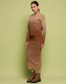 Madame Color Gradient Camel Top and Skirt Ensemble