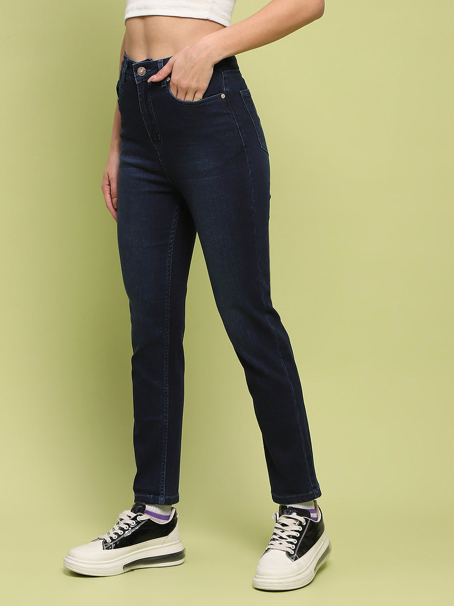 Madame Whiskered Dark Blue Cotton Denim Jeans