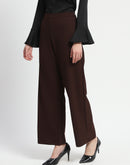 Madame Straight Fit Elasticated Waist Solid Coffee Trousers