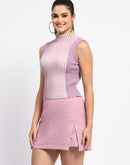 Madame Colorblock Ribbed Mock Neck Lilac Top