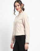 Madame Flap Collared Beige Suede Jacket