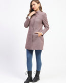 Madame Metal Buttoned Self Designed Wine Long Coat