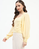 Madame Ruched Layered Square Neck Bishop Sleeve Yellow Top