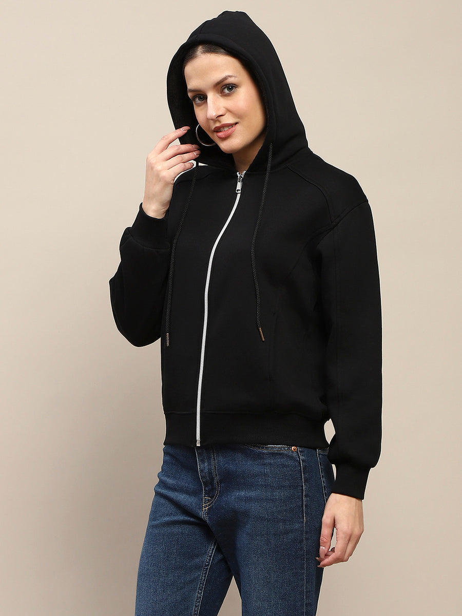 Madame Cotton Blend Black Zipped Sweatshirt