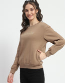 Madame Typography Adorned Cotton Blend Brown Sweatshirt