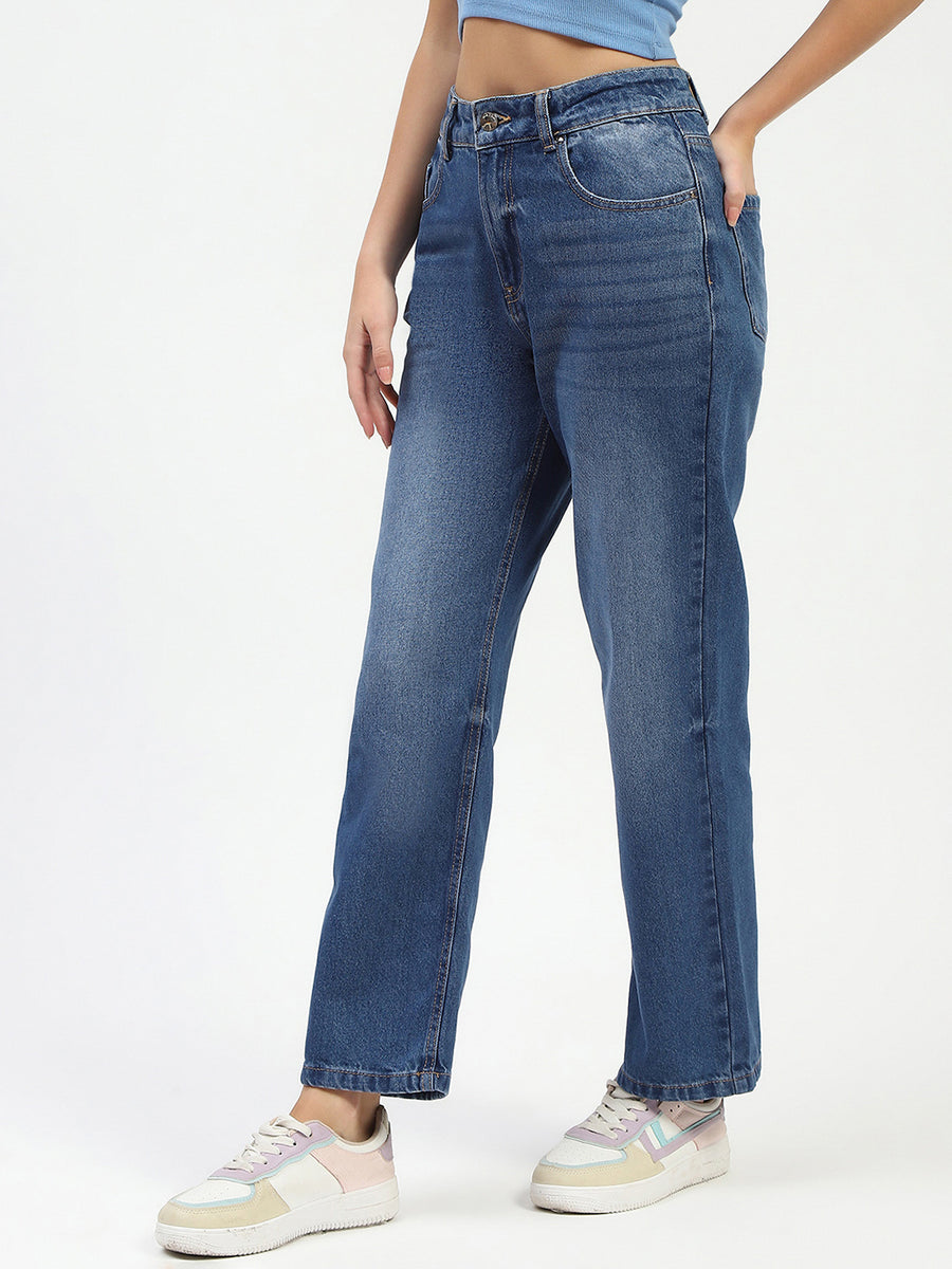 Madame Blue Straight Leg Cotton Denim Jeans