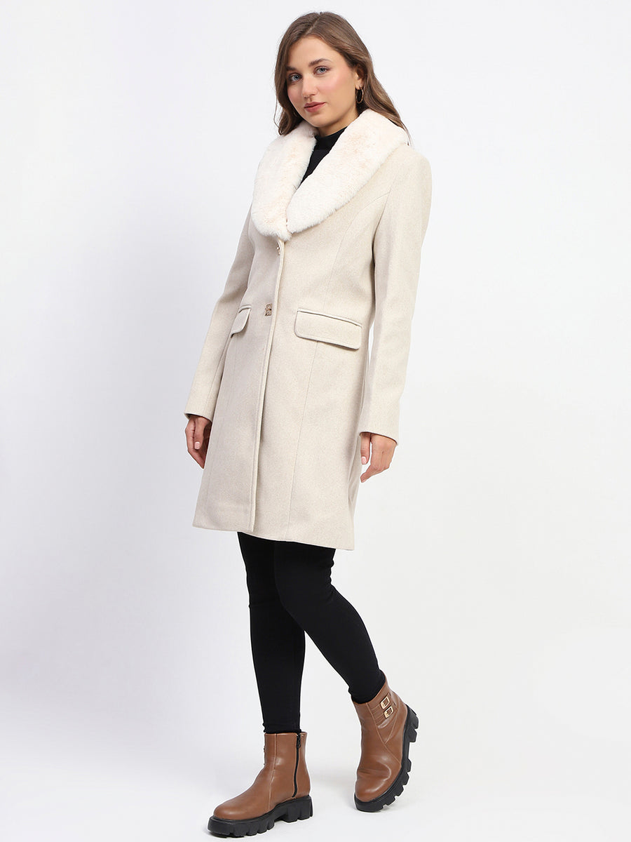 Madame Fur Collared Off White Long Coat