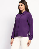 Madame Solid Purple Cuff Sleeve Shirt