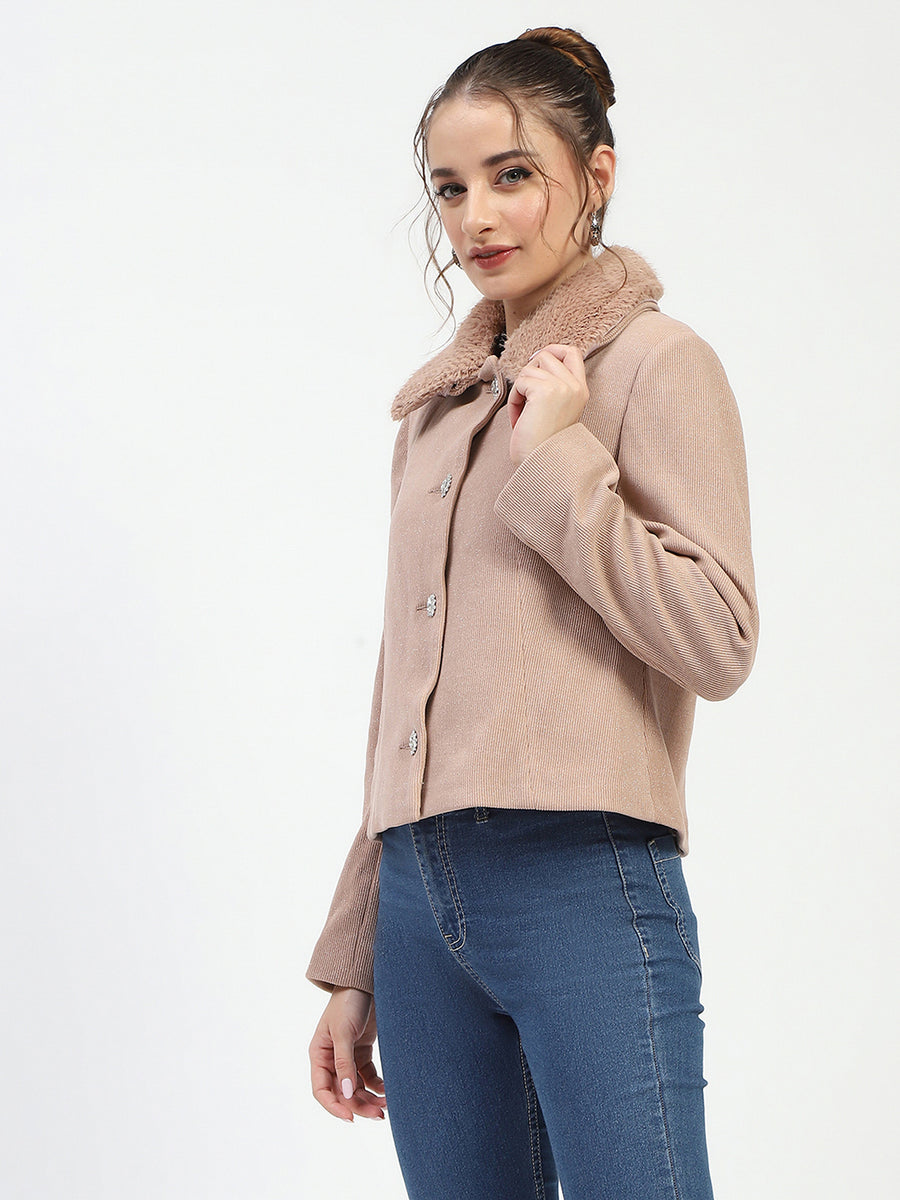 Madame Beige Coat with Faux Fur Collar