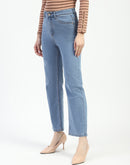 Madame Light Blue Straight Fit Cotton Jeans