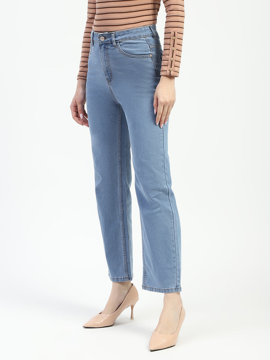 Madame Light Blue Straight Fit Cotton Jeans