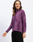 Madame Leaf Print Button-Down Purple Shirt