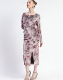 Madame Semi Sheer Side Slit Abstract Print Pink Dress