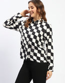 Madame Chessboard Print Black Viscose Shirt