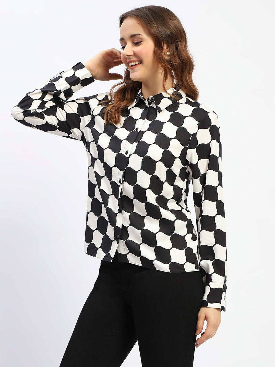 Madame Chessboard Print Black Viscose Shirt