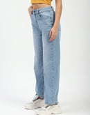 Madame Light Blue Whiskered Straight Fit Jeans