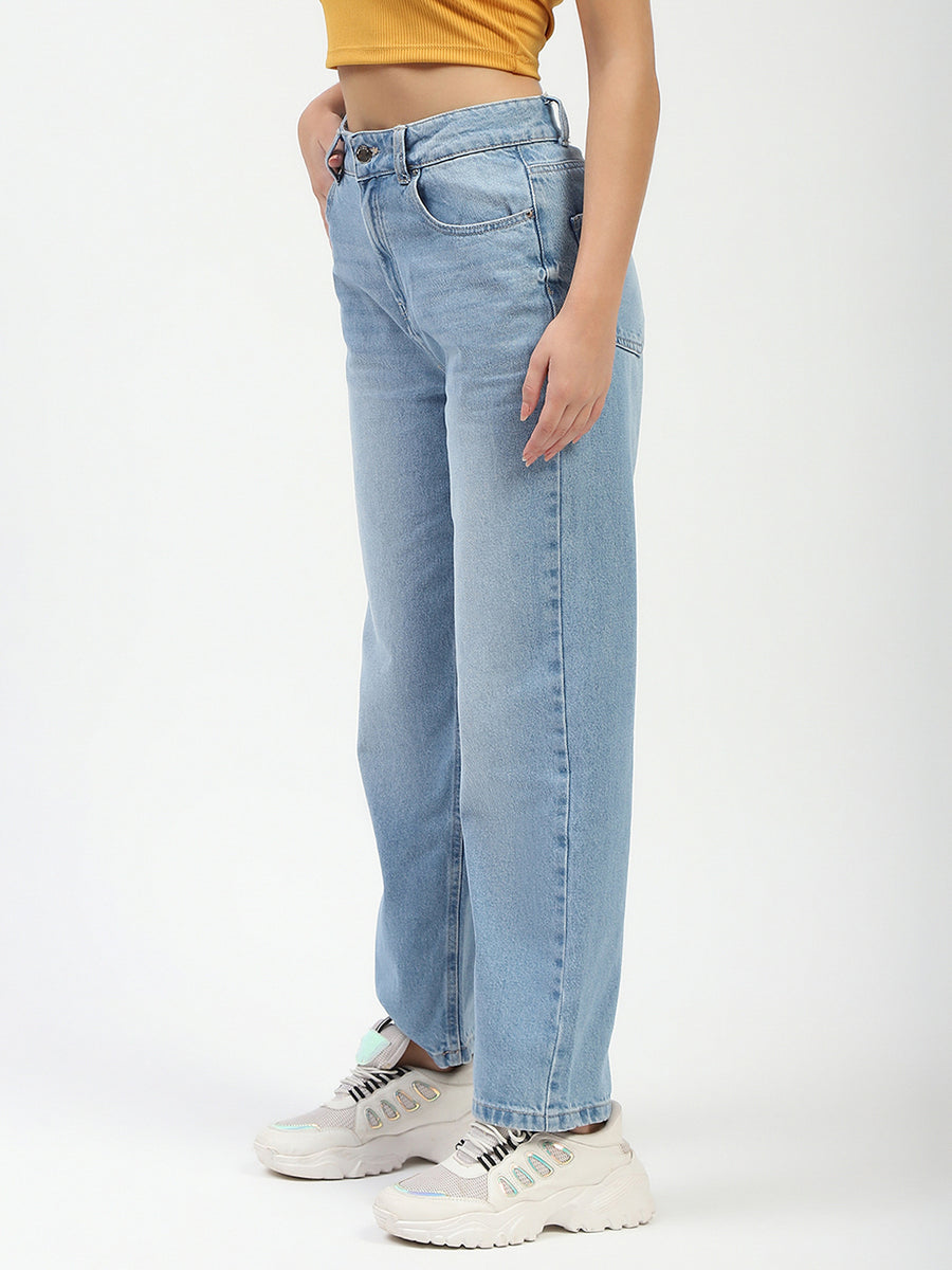 Madame Light Blue Whiskered Straight Fit Jeans