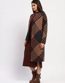 Madame Geometric Print Long Coat And Midi Dress Ensemble