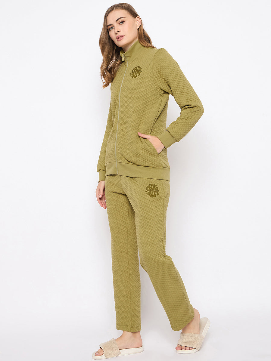 mSECRET Self Designed Zip Top and Bottoms Green Night Suit