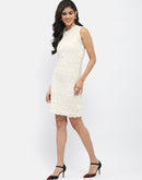 Madame Crinkled Off White Lettuce Hem Dress