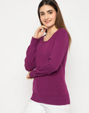 Madame Round Neck Ribbed Cuff Purple Sweater