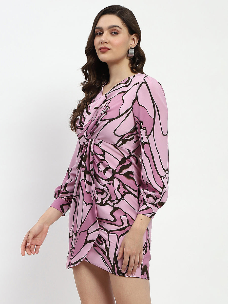 Madame Mauve Butterfly Print Wrap Style Dress