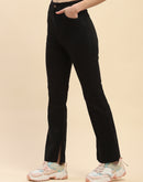 Camla Barcelona Solid Black Side Slit Jeans