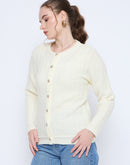 Madame Self Design Crew Neck Off White Cardigan