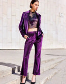 Madame Purple Flared Velvet Trousers