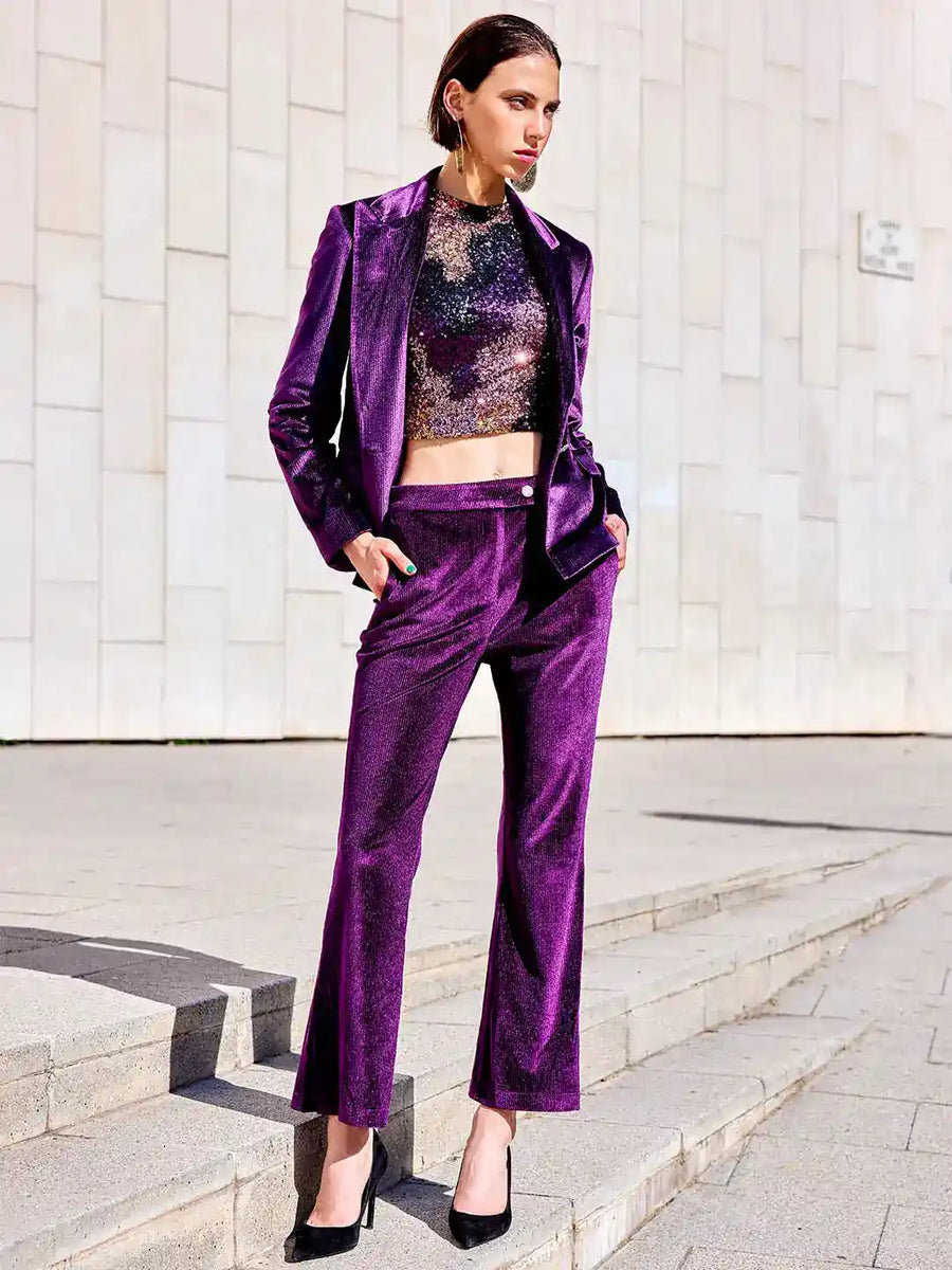 Madame Purple Flared Velvet Trousers