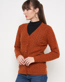 Madame Cable Knit Solid Burnt Orange Buttoned Cardigan