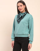 Camla Barcelona Cotton High Neck Sea Green Sweatshirt