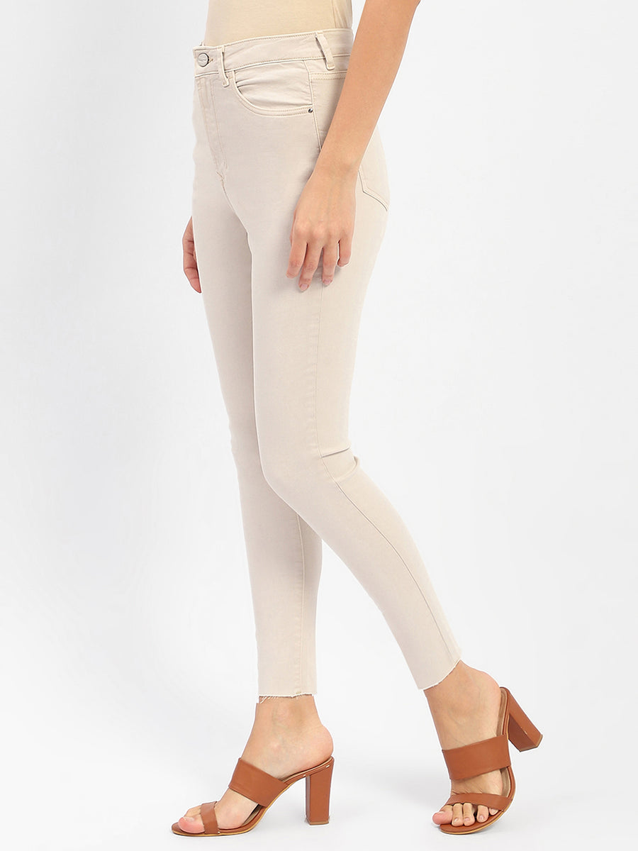 Madame Raw Hem Beige High Rise Skinny Fit Jeans