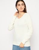 Madame Round Neck Ribbed Cuff Off White Sweater