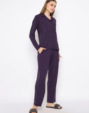 mSECRET Open Front Contrast Bonning Deep Purple Night Suit