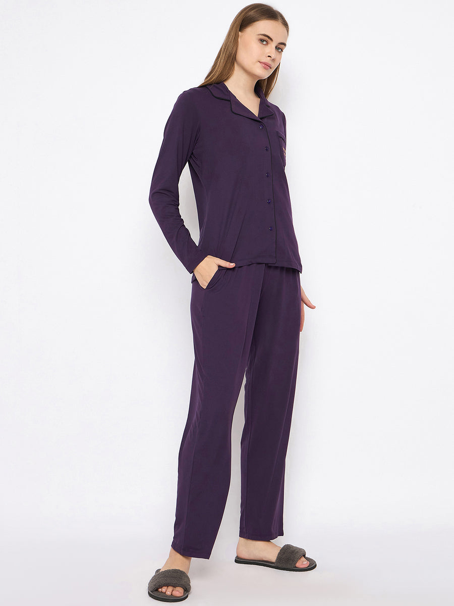 mSECRET Open Front Contrast Bonning Deep Purple Night Suit